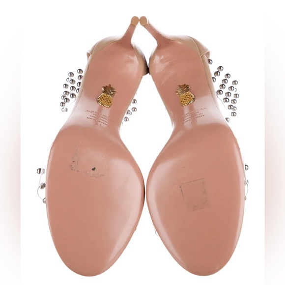 AQUAZZURA Beige Leather And Studded PVC Illusion Ankle Cuff Sandals Size 41 - Picture 8 of 8